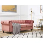 Pohovka 3 místna růžový chesterfield samet všívaný prošívaný prošívaný sametový obývací pokoj s pohovkou Beliani