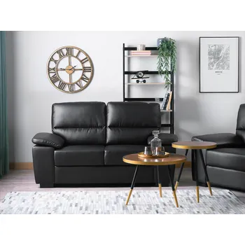 Pohovka pohovka černá, čalouněná z ekokůže, dvojitá do obývacího pokoje, retro styl Beliani