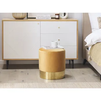 Taburet Taburet hořčicově žlutý sametový kulatý elegantní se zlatým podstavcem Beliani