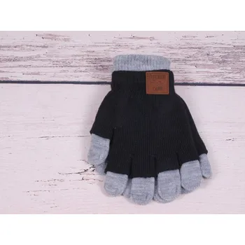 Rukavice Rukavice prstové YO R242 teplé dvojité černé s šedou velikost rukavic: 14 cm