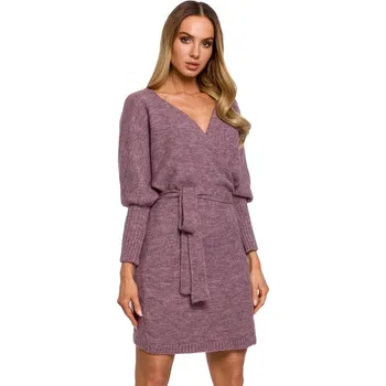 Dámské šaty M631 Zavinovací svetrové šaty s vázáním - vřesové EU L/XL