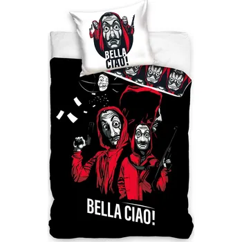 Povlečení Carbotex Papírový dům Bella Ciao 140 x 200, 70 x 80 cm zipový uzávěr