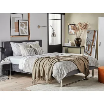 Ložnice Postel šedá sametové čalounění 180 x 200 cm stříbrné nohy rám postele s čelem moderní glamour styl ložnice Beliani