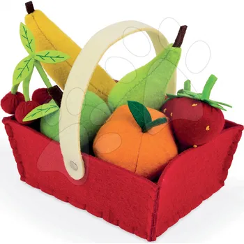 Dřevěná hračka Košík Janod s 8 druhy ovoce z plsti od 24 měsíců