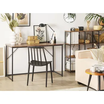 Psací stůl Psací stůl tmavé dřevo černý kovový rám 120 x 55 cm kancelářský stůl v industriálním stylu Beliani