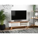 TV stůl tmavé dřevo barva bílá MDF deska Dřevěná dýha 44 x 117 x 35 cm Trendy Moderní Spousta úložného prostoru 2 přihrádky Obývací pokoj Beliani