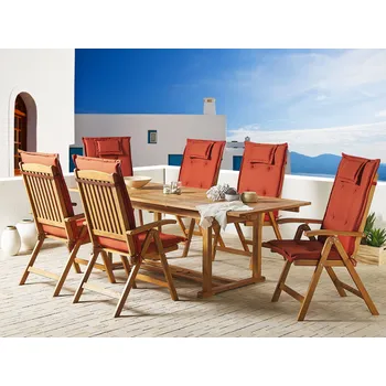 Zahradní stůl Zahradní jídelní sada akátové dřevo polstrované polštáře terakota 6 osob 6 židlí a stůl zahrada venkovní prostor terasa Beliani