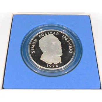 Stříbrná pamětní mince Simón Bolívar, Proof, rok 1974