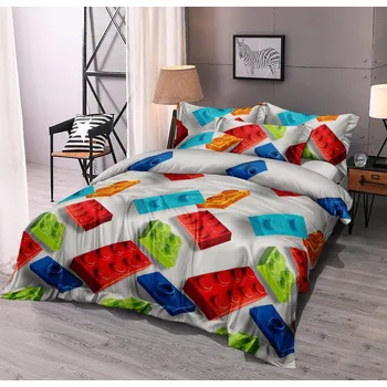 Povlečení Povlečení Lego velké kostky šedé 140 x 200, 70 x 80 cm zipový uzávěr