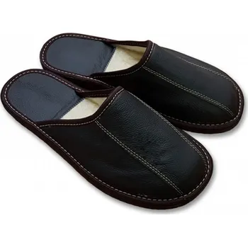 Pánská obuv Ovčí Věci Pánské luxusní kožené pantofle s ovčí vlnou merino černá, Velikost EU 44