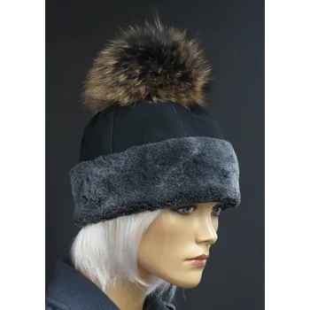 Čepice Splus Dámská kožešinová čepice s bambulí z mývalovce 4714 černá s šedým melírem Velikost: 59 cm