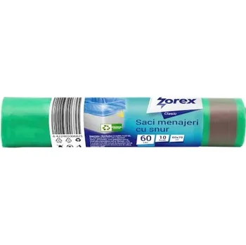 Pytle na odpadky ZOREX Pytle na odpad 60L/10ks, 60x70cm, 14µm zatahovací HDPE zelená