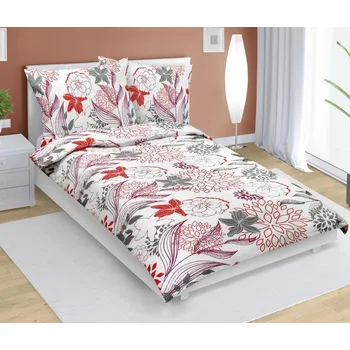 Povlečení Povlečení krepové prodloužené 140x220, 70x90 cm červené květy