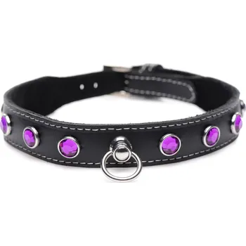 BDSM obojek Master Series Royal Vixen Leather Collar with Rhinestones Purple