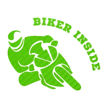 Samolepící dekorace SAMOLEPKA Biker inside 002 levá motorkář (58 - 3D karbon zelený kawasaki) NA AUTO, NÁLEPKA, FÓLIE, POLEP, TUNING, VLASTNÍ TEXT, TISK, AUTOSAMOLEPKY.cz, POLEPY, OBRÁZEK, LOGO, SAMOLEPKY