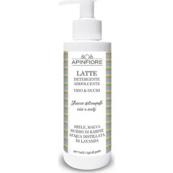 Odličovač Apinfiore Latte Detergente Addolcente Viso E Occhi, Miele | Čisticí pleťové mléko na obličej a oči s medem, bambuckým máslem a rýžovým olejem 250 ml