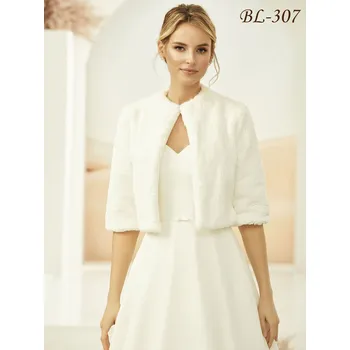 Dámský kožich Plyšový svatební kabátek s 3/4 rukávy - ivory: BL-307 Vybraná velikost: L