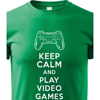 Chlapecké tričko Dětské tričko Keep calm and play video games, Barva Zelená, Velikost 158 cm/12 roků, Canvas Dětské tričko Bezvatriko.cz 1667 - DTF/DTG