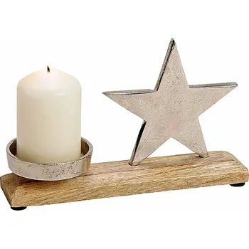 Svícen Svícen z mangového dřeva Hvězda 23 x 16 cm
