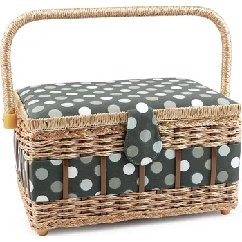 Organizér galanterie Kazeta / košík na šití čalouněný, barva 28 šedozelená