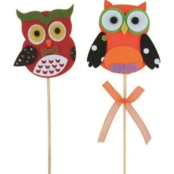 Zápich - filcová sovička - oranžová, červená - 6 cm + špejle - 7093