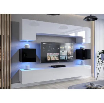 Obývací stěna Ral Obývací stěna ARIZONA L, 242 cm - Černo/bílý lesk