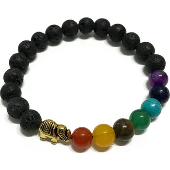 Náramek Minerální náramek Čakry – univerzální náramek z přírodních kamenů se sedmi čakerami a korálkem slon