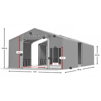 Zahradní stan Skladový stan celoroční 6x44x2,5m nehořlavá plachta PVC 600g/m2 konstrukce ZIMA PLUS