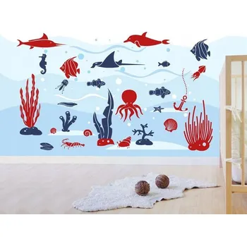 Samolepící dekorace Dětská nálepka s motivem podmořský svět 100 x 75 cm