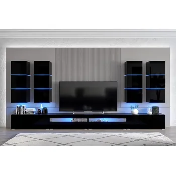 Obývací stěna Ral Obývací stěna MOLY 364 cm - Černý lesk