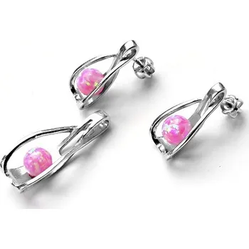 Souprava šperků Stříbrná souprava růžový opál - NŠ,P1214 (Stříbrná sada náušnice a přívěsek opál 6 mm)