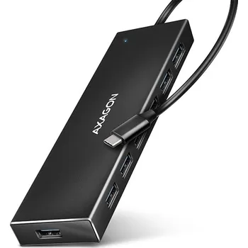 USB hub AXAGON HUE-F7C, 7x USB 3.2 Gen 1 ALU FLAT CHARGING hub, micro USB nap. konektor, kabel USB-C 30cm