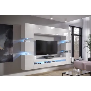 Obývací stěna Ral Obývací stěna POLY 4, 256 cm - Bílý lesk