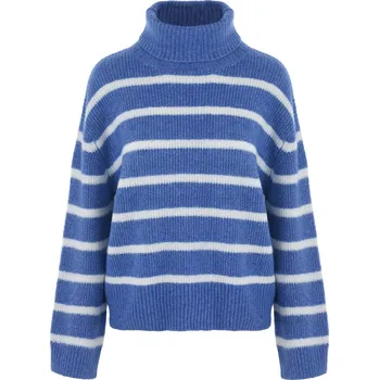 Dámský svetr PRUHOVANÝ ROLÁK MODRÝ Jacqueline de Yong