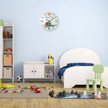 Hodiny Bílé nástěnné hodiny pro děti s vláčkem HAPPY TIME