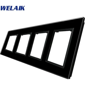 Elektrická zásuvka WELAIK rámeček na 4 zásuvky skleněný - černý