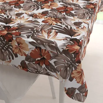 ubrus Bavlněný obdélníkový ubrus Sandra SA-441 Hnědo-cihlové květy a listy monstery 60x100 cm