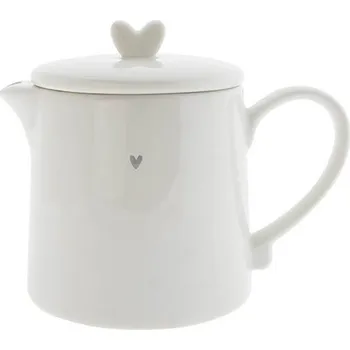 Cukřenka Bastion Collections Teapot Konvička WHITE with little heart in grey LI-TEAPOT-HE-007-GR