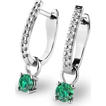 Náušnice Dámské náušnice žluté zlato 585/1000 se zirkony a smaragdy 10862-B-ZIR-ZEL