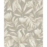 Šedá vliesová tapeta s květinami a listy, BZ3103, Belize, Grandeco