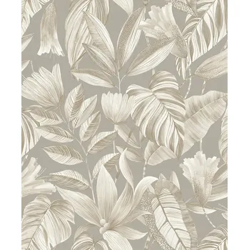 Tapeta Šedá vliesová tapeta s květinami a listy, BZ3103, Belize, Grandeco