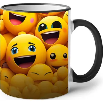 Keramický hrnek se smajlíky 5, Barva Černá, Velikost 330 ml, Canvas Keramický hrnek s barevným uchem Bezvatriko.cz 2491