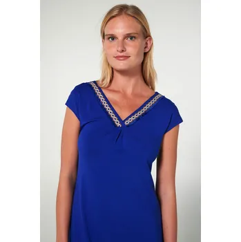 Dámské šaty Letní jednobarevné šaty s výšivkou Vamp 20510 Barva: MODRÁ, Velikost: L
