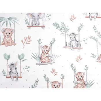 Bavlněná látka / plátno safari zvířátka, barva 2 (149) bílá zelená