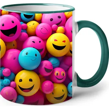 Keramický hrnek se smajlíky 3, Barva Zelená, Velikost 330 ml, Canvas Keramický hrnek s barevným uchem Bezvatriko.cz 2489
