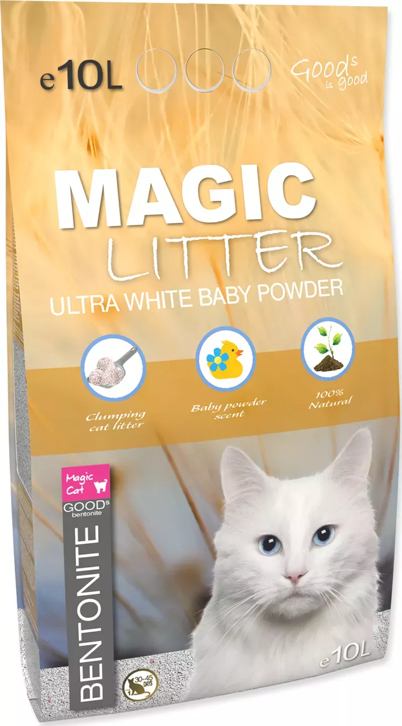 Kočkolit Magic Litter Bentonite Ultra White Baby Powder 10L/9kg