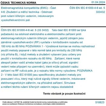 ČSN EN IEC 61000-4-6 ed. 5 - Elektromagnetická kompatibilita (EMC) - Část 4-6: Zkušební a měřicí technika - Odolnost proti rušení šířeným vedením, indukovaným vysokofrekvenčními poli - Tisk