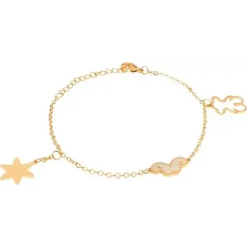 Řetízek Ocelový náramek zlaté barvy, obrys medvídka, hvězda, fousky