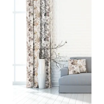 Závěs Závěs dekorační nebo látka, New York Akvarel větvičky, béžovo šedé, 150 cm