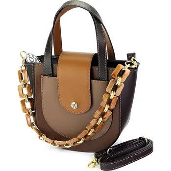 Hnědá kombinovaná kožená kabelka Gregorio s plastovou ručkou